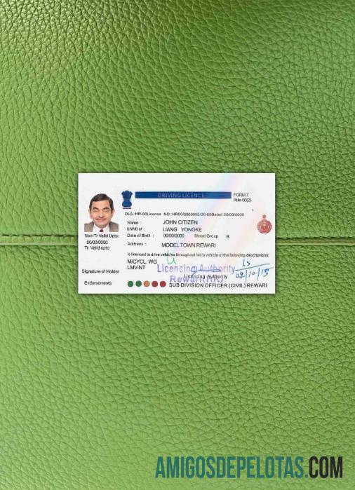 Carta de condução da Índia versão 5 fotolook frente baixar para verificação